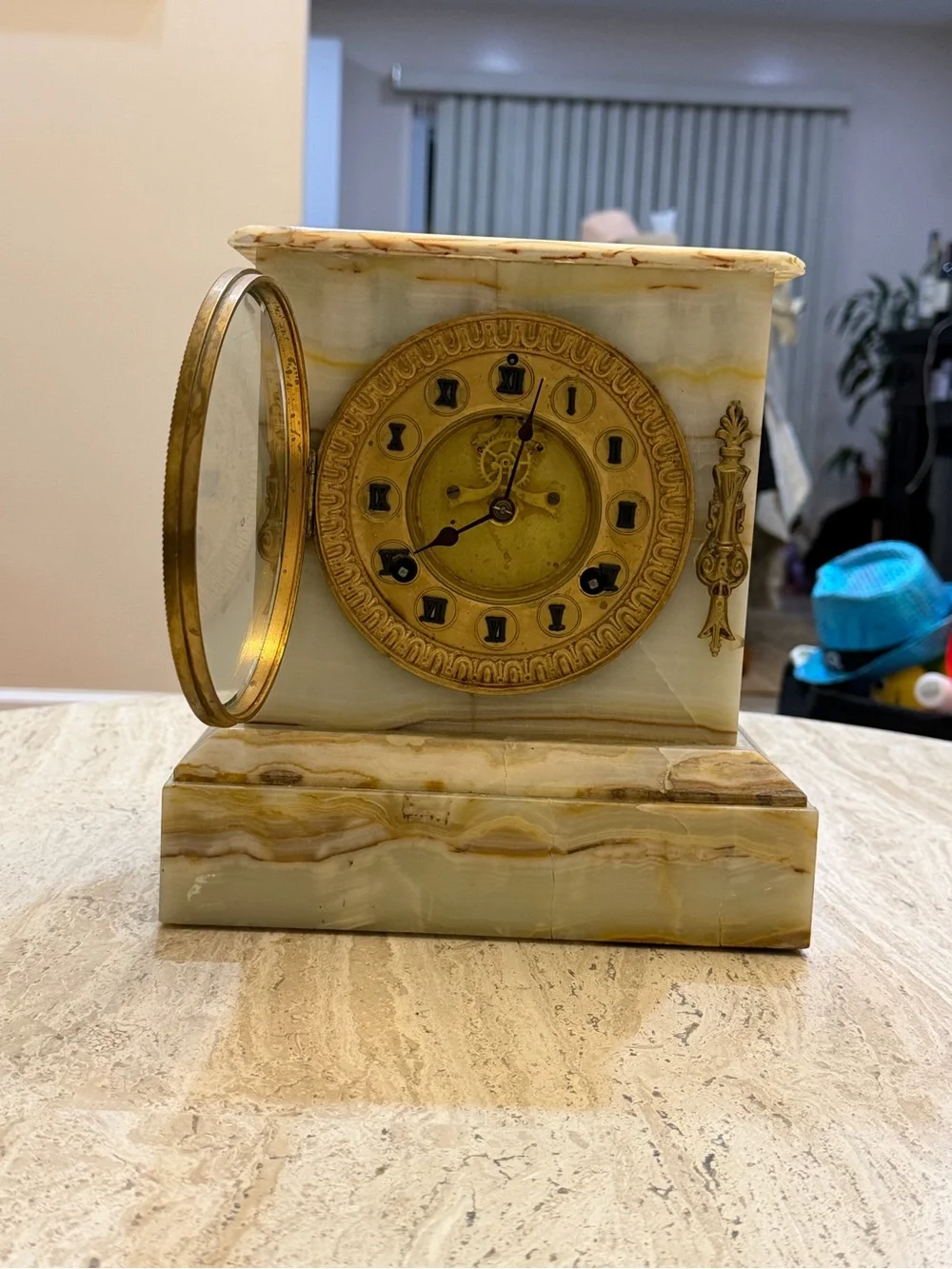 Antique Late 19th Century [Onyx/Marble] Mantel Clock with Ornate Brass Accents
